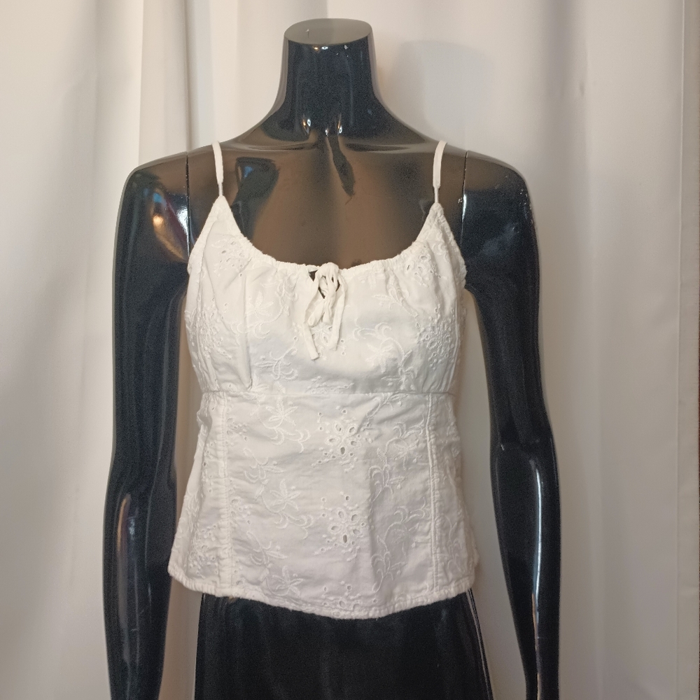 Abercrombie Fitch Womens Milkmaid Babydoll Top Medium White Eyelet Coquette